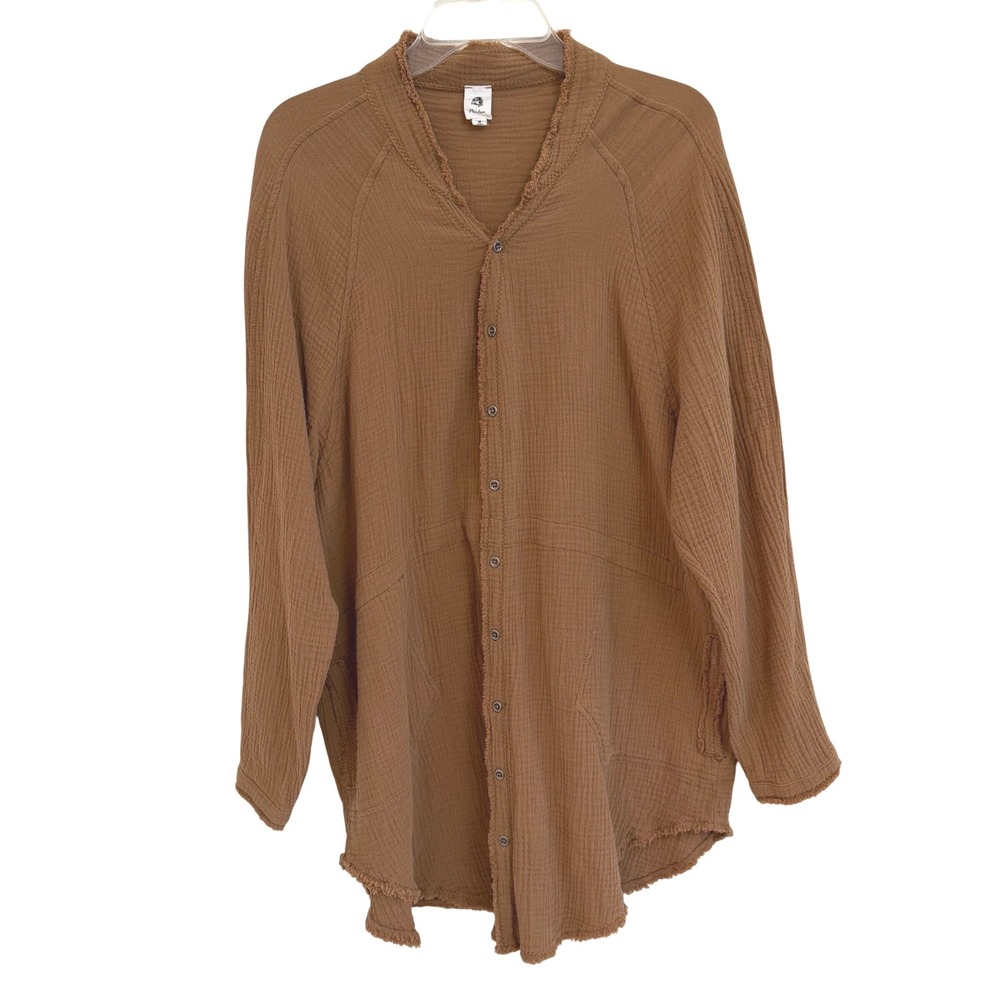 Flawless Terra Cotta Cotton Gauze Bohemian Button Down Shirt Raw Hem Womens M